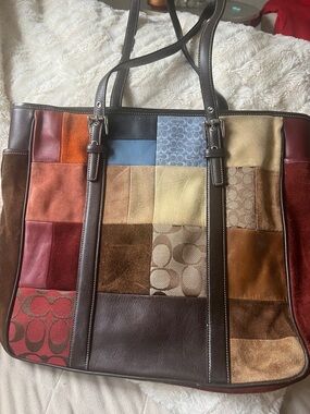 Coach Patchwork Leather & Suede Tote in Multi Colors